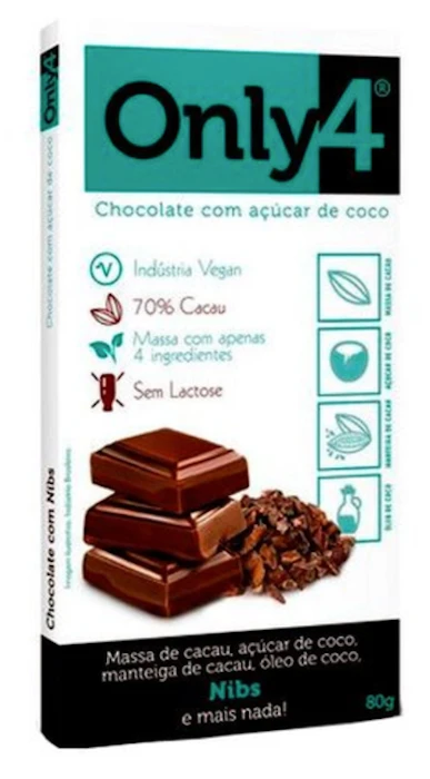 ONLY 4 Chocolate 70% Cacau com Nibs de Cacau 80g Translation missing: pt-BR.activerecord.decorators.item_part_image/alt