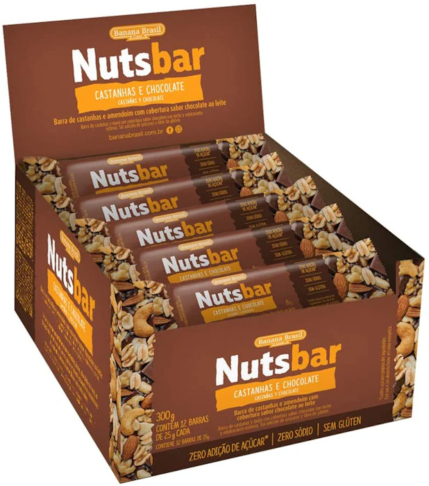 BANANA BRASIL Nuts Bar Castanhas e Chocolate 12 Unidades de 25g Translation missing: pt-BR.activerecord.decorators.item_part_image/alt