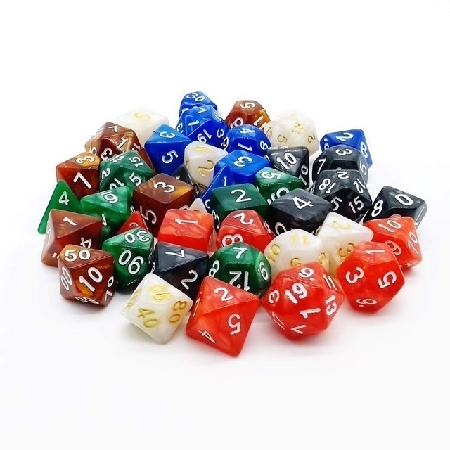 KOKO Kit com 42 Dados para RPG de Mesa D4 D6 D8 D10 D12 D20 D10% + 1 Bolsa Translation missing: pt-BR.activerecord.decorators.item_part_image/alt