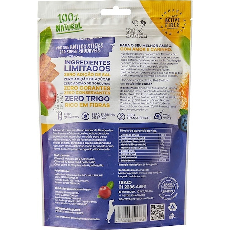 Pet Delícia Snack Antiox Natural Sabor Blueberry, Cranberry e Cúrcuma Translation missing: pt-BR.activerecord.decorators.item_part_image/alt