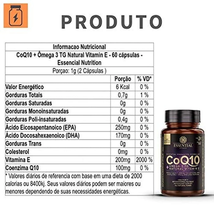 ESSENTIAL NUTRITION Coenzima Q10 com Ômega 3 TG Translation missing: pt-BR.activerecord.decorators.item_part_image/alt