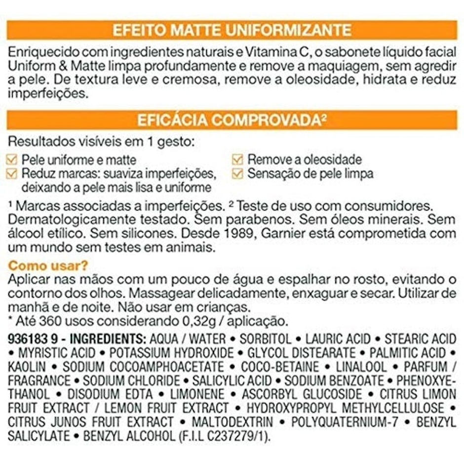 GARNIER Sabonete Líquido Facial SkinActive Uniform & Matte Translation missing: pt-BR.activerecord.decorators.item_part_image/alt