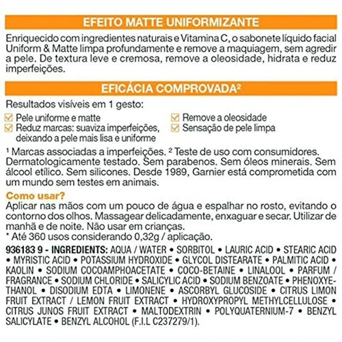 GARNIER Sabonete Líquido Facial SkinActive Uniform & Matte Translation missing: pt-BR.activerecord.decorators.item_part_image/alt