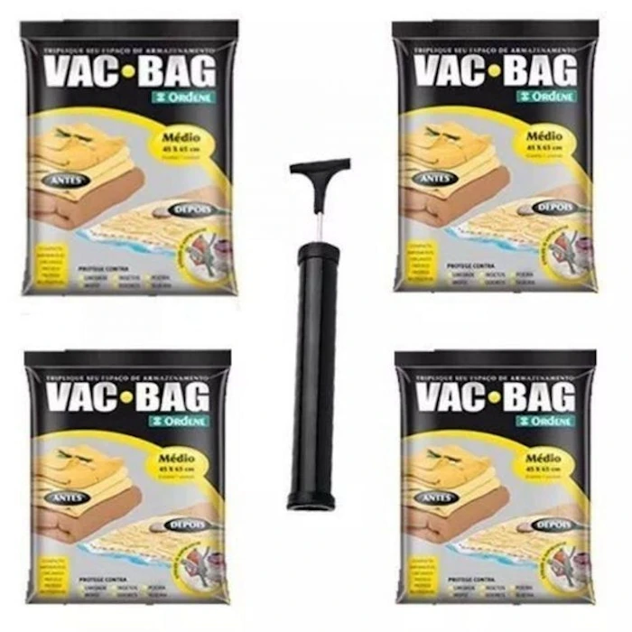 ORDENE Vac Bag Médio - Kit Saco à Vácuo (4 Unidades + Bomba) Translation missing: pt-BR.activerecord.decorators.item_part_image/alt