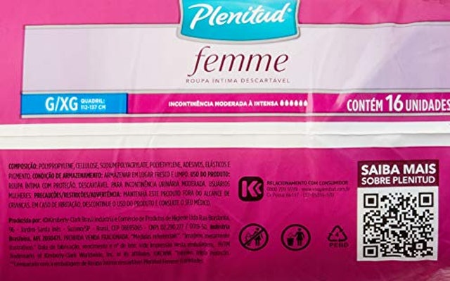 PLENITUD Fralda Geriátrica Active Feminina G/XG 16 Unidades Translation missing: pt-BR.activerecord.decorators.item_part_image/alt
