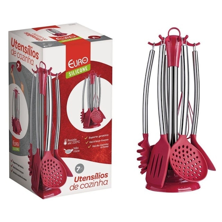 EURO HOME Kit Utensílios 7 Peças Silicone Cabo Inox Translation missing: pt-BR.activerecord.decorators.item_part_image/alt