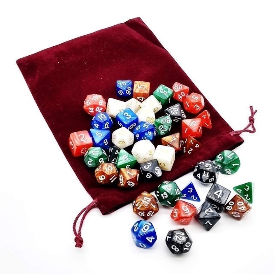 KOKO Kit com 42 Dados para RPG de Mesa D4 D6 D8 D10 D12 D20 D10% + 1 Bolsa Translation missing: pt-BR.activerecord.decorators.item_part_image/alt