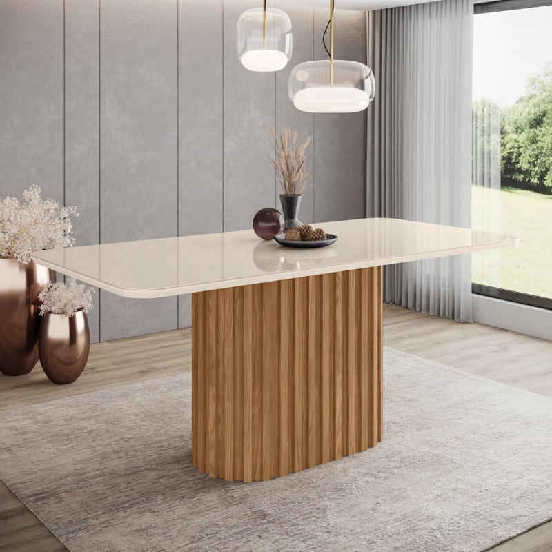 Mesa de Jantar com Tampo MDF e Vidro com Canto Arredondado 180 cm Solana 1