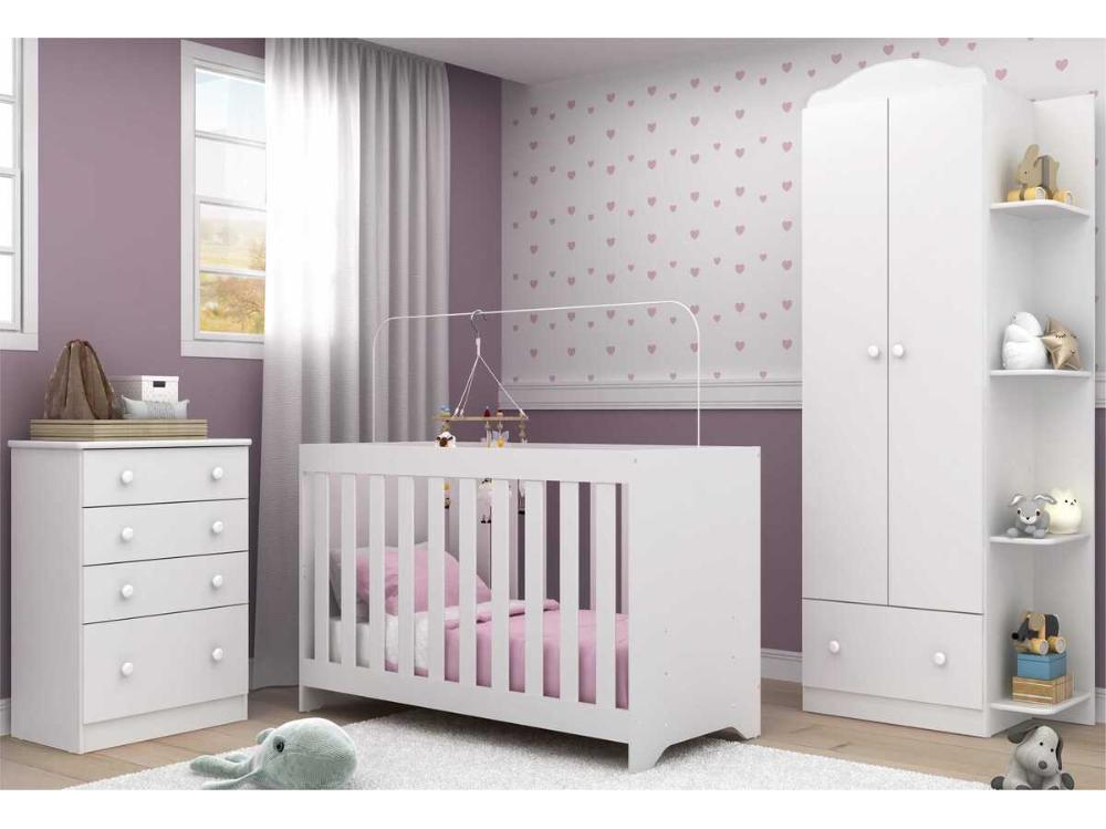 Quarto Infantil Completo com Berço 3x1 Multimóveis Branco/Colorido 1