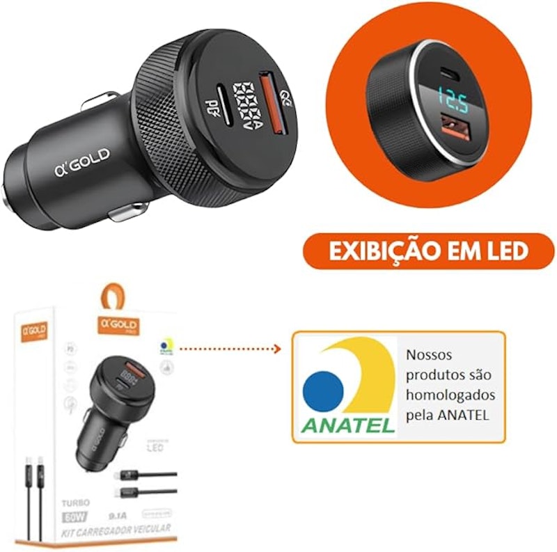 Kit Carregador Veicular TurboPD 60 W 3