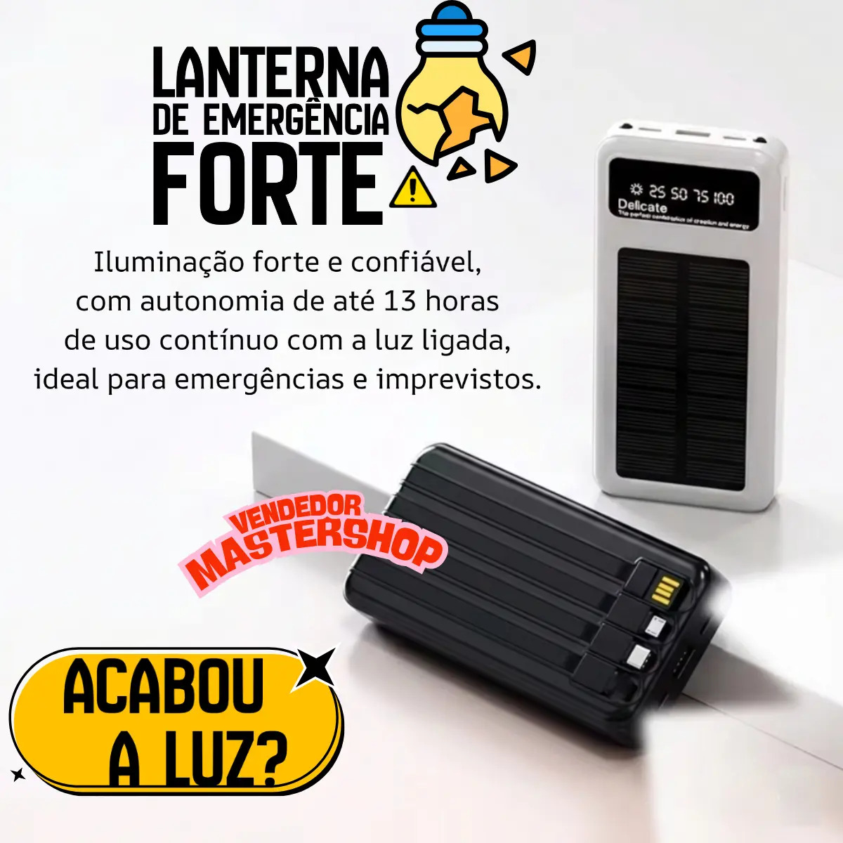 Carregador Portátil Power Bank Solar 20.000 mAh 4