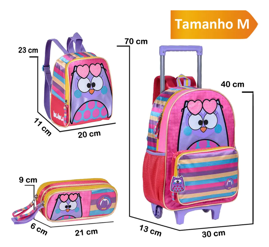 Mochila de Carrinho Oficial Bubu 17″ + Lancheira 9″ + Estojo 4