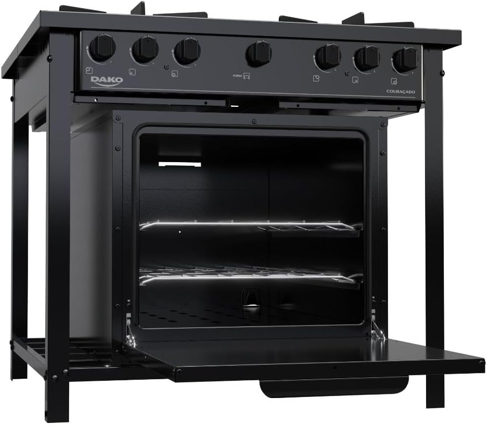 Fogão Industrial 4 Bocas Preto com Forno e Dupla Chama Dako Couraçado 4