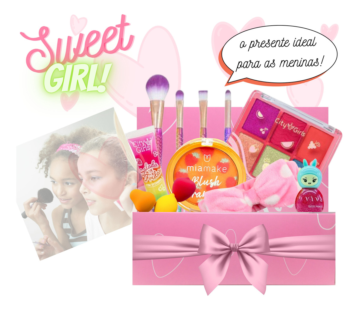 Kit Maquiagem Infantil Meninas Crianças na Caixa Presente Rosa Make Colorida 2