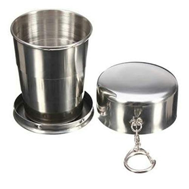 Copo Retrátil em Metal Inox com Chaveiro 1