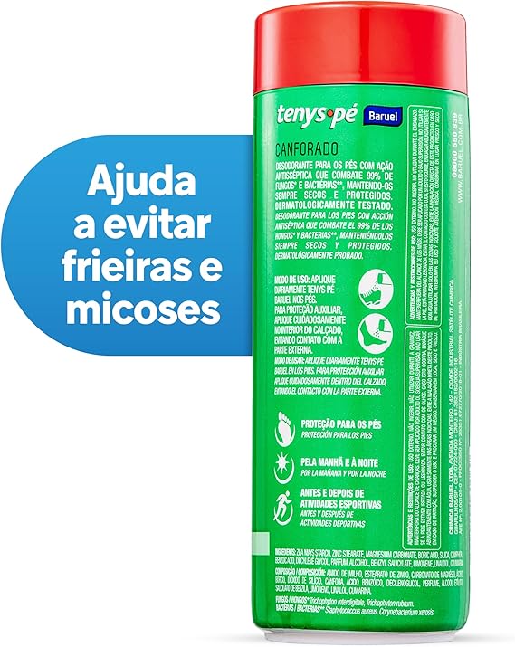 Talco Desodorante para os Pés Pó Canforado Tenys Pé 2