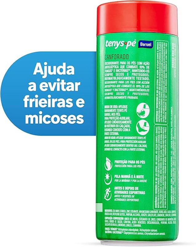 Talco Desodorante para os Pés Pó Canforado Tenys Pé 2