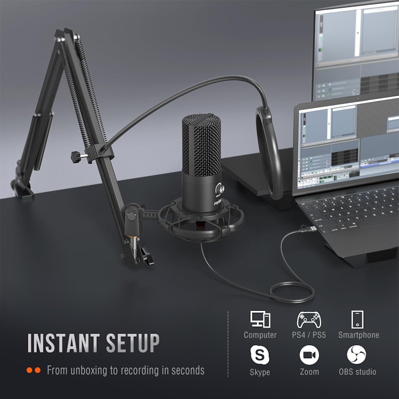 Microfone Condensador USB com Suporte de Braço Articulado 5