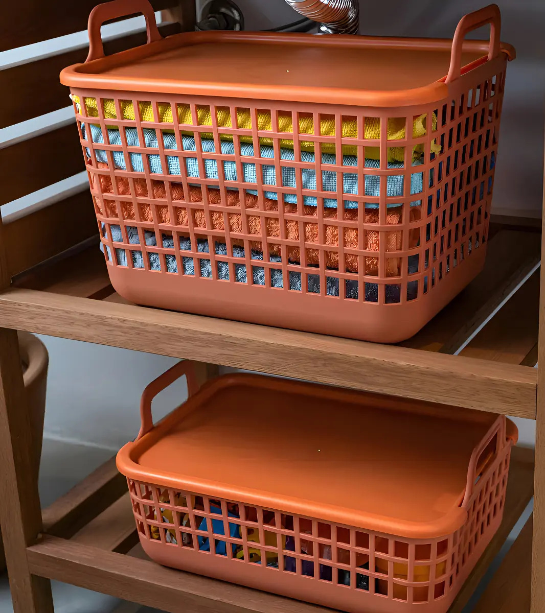 Cesto Organizador Telado Terracota com Tampa e Alças 5