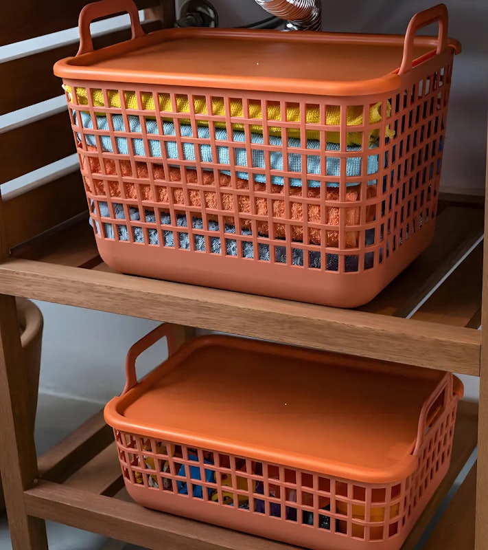 Cesto Organizador Telado Terracota com Tampa e Alças 5