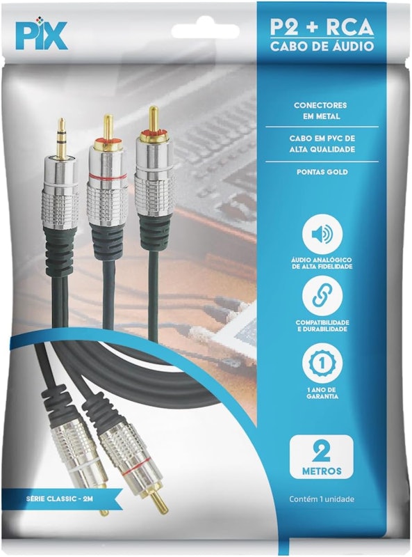 Cabo de Áudio Chip Sce P2 2 Rca Nickel Fitz 3