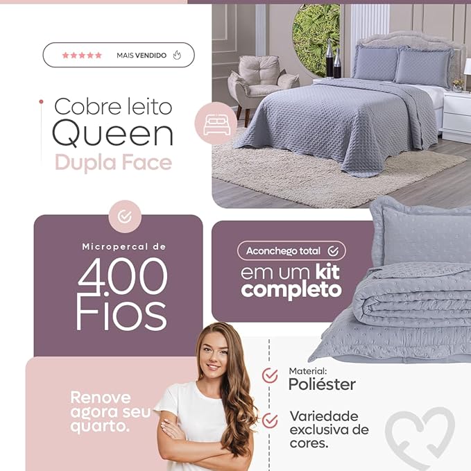 Kit Colcha Cobre Leito Balle Casal Queen 3 Peças 4