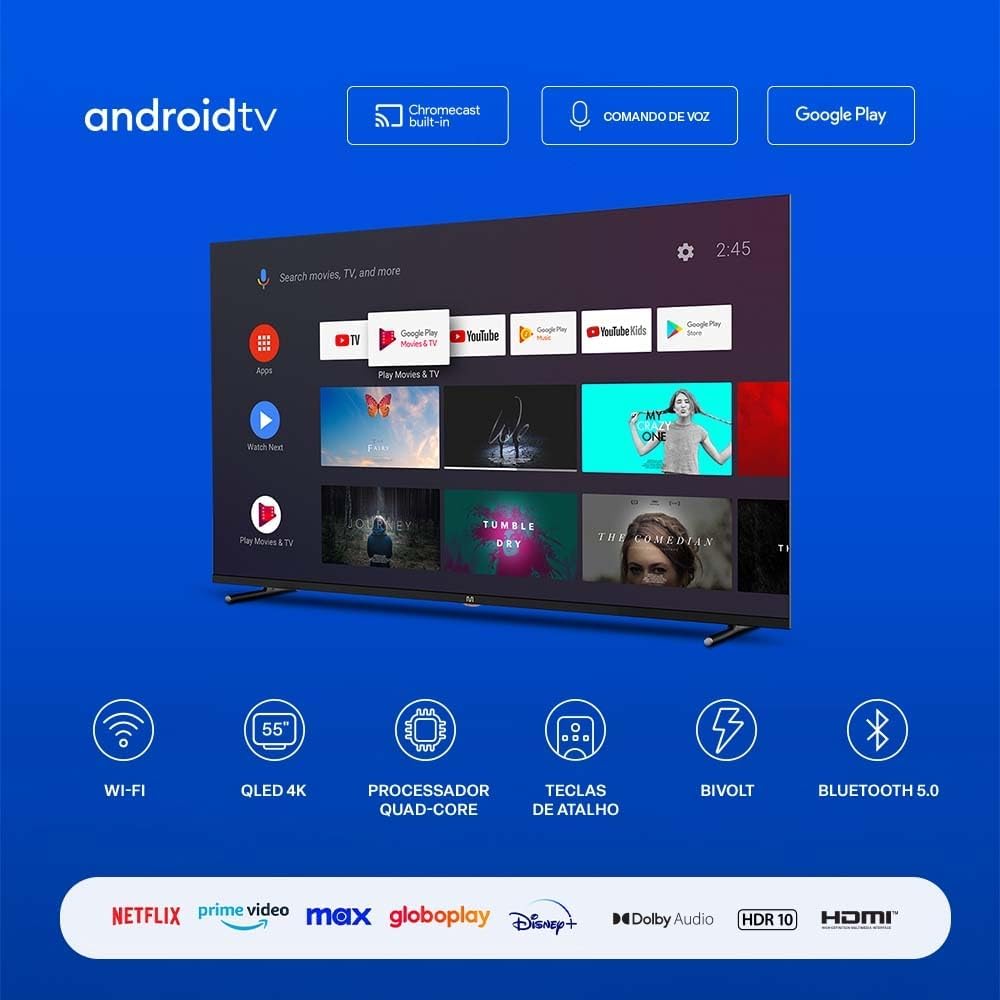 Smart TV QLED 55" 4K Multi Android 3HDMI 2USB 2