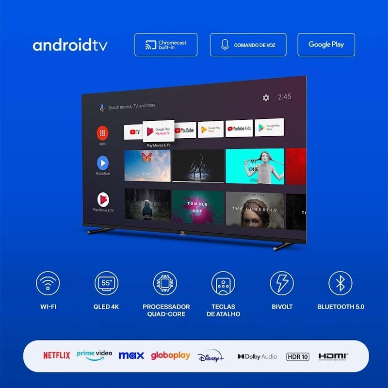 Smart TV QLED 55" 4K Multi Android 3HDMI 2USB 2