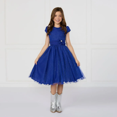 Vestido Glitter Nervura Azul Royal