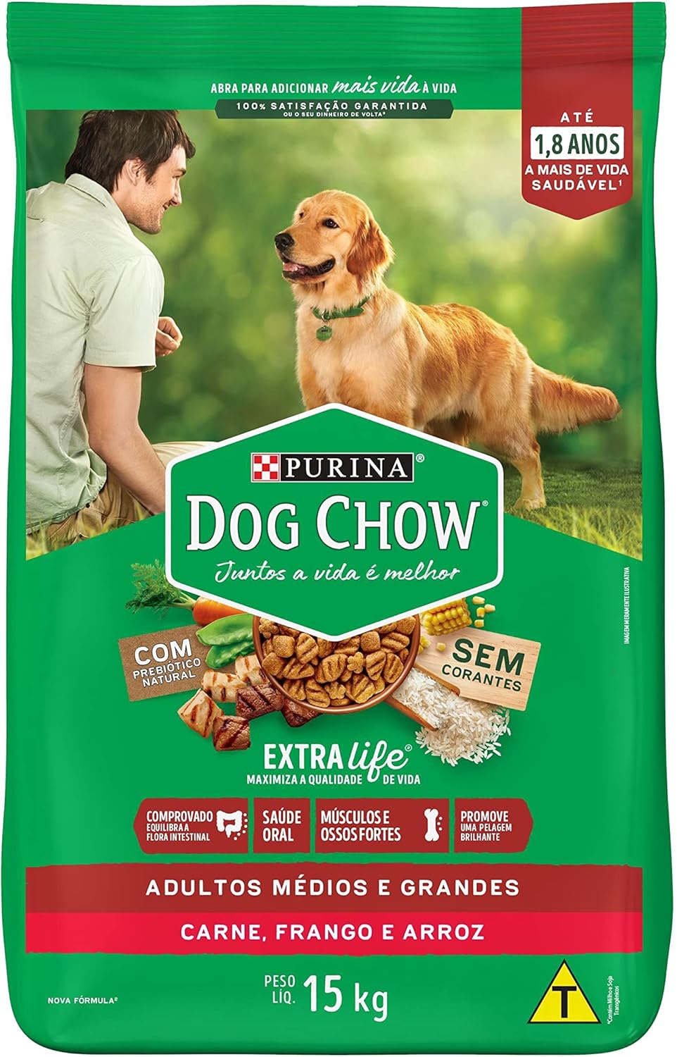 Ração DOG CHOW ExtraLife para Cão Adulto Médios e Grandes Sabor Carne, Frango e Arroz 1