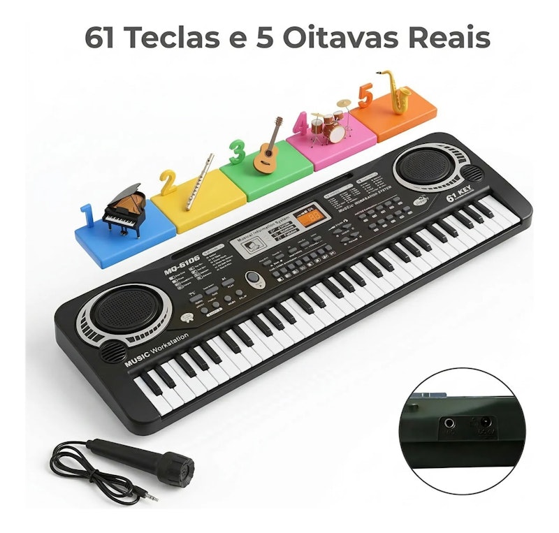 Brinquedo Teclado Eletrônico 61 teclas Waver 5