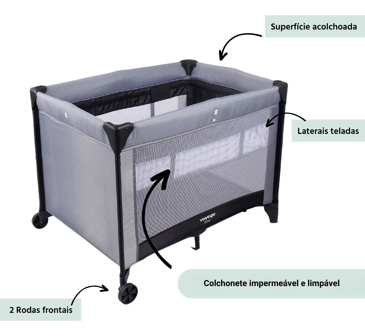 Berço Portátil Sleep – 2 Alturas, Mosquiteiro e Bolsa Lateral 5