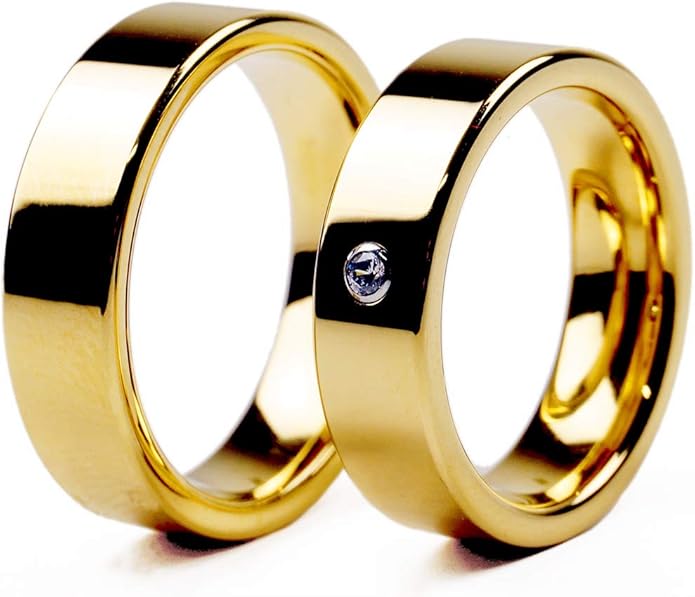Par Alianças Banhada Ouro18 K Reta 6 mm com Zircônia 2