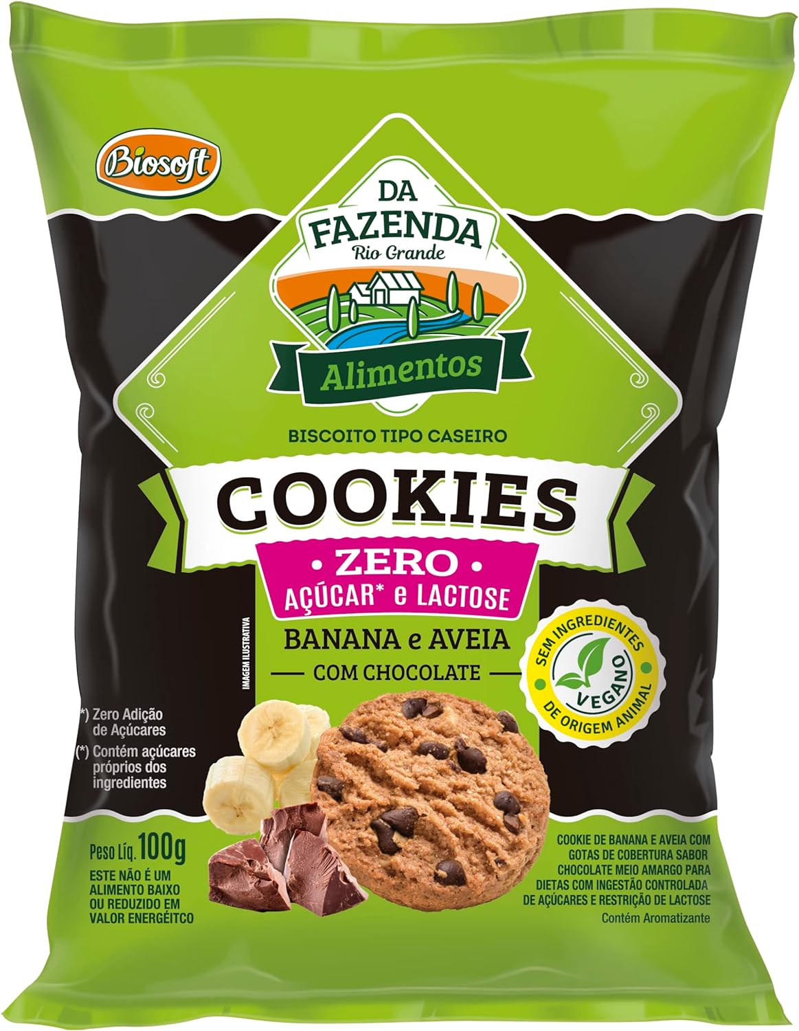 Cookies Banana e Aveia com Chocolate Zero Açúcar 100g 1