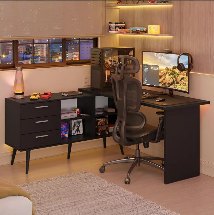 Escrivaninha em L Mesa para Computador Gamer Lisboa 1