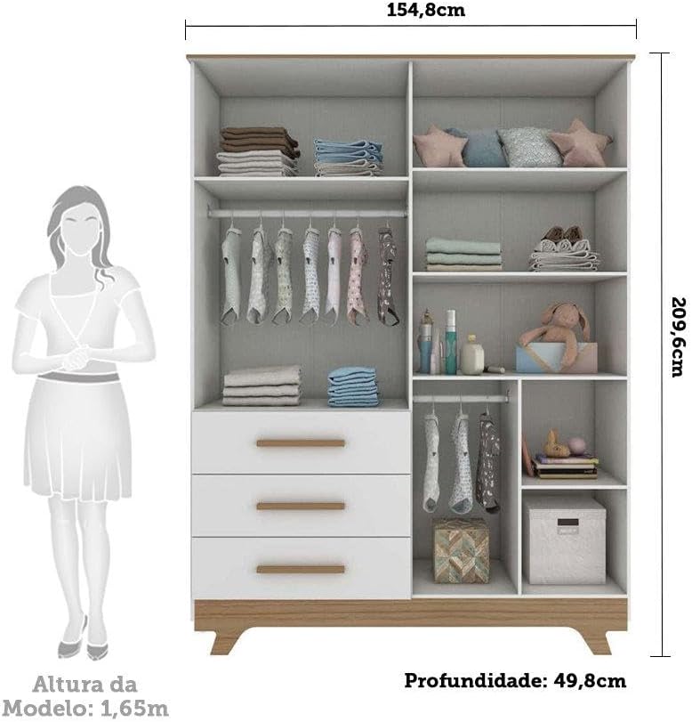 Guarda Roupa de Bebê 4 Portas 3 Gavetas Retrô 2
