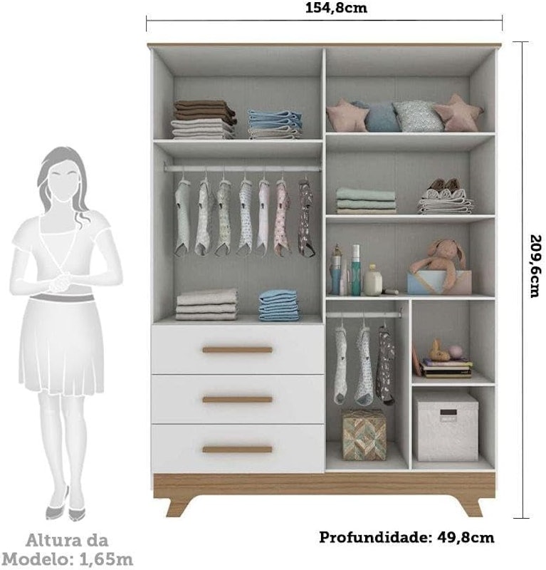 Guarda Roupa de Bebê 4 Portas 3 Gavetas Retrô 2