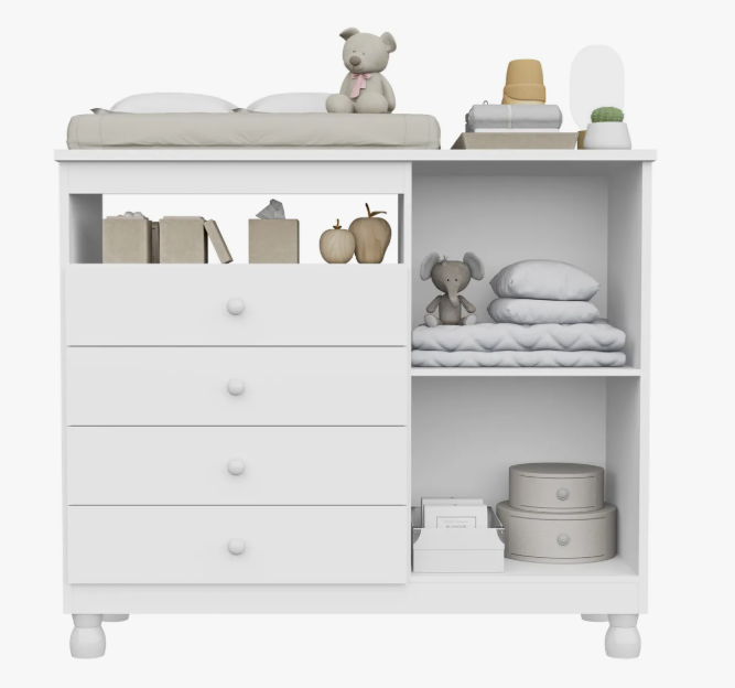 Cômoda Infantil Baby Bela – Sapateira com 4 Gavetas e Colchão Trocador Impermeável 4