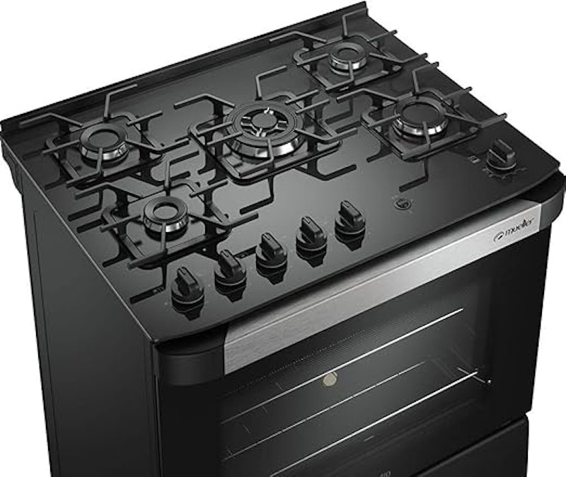Fogão 5 bocas Decorato Vetro Preto Fosco com Mesa de Vidro 3