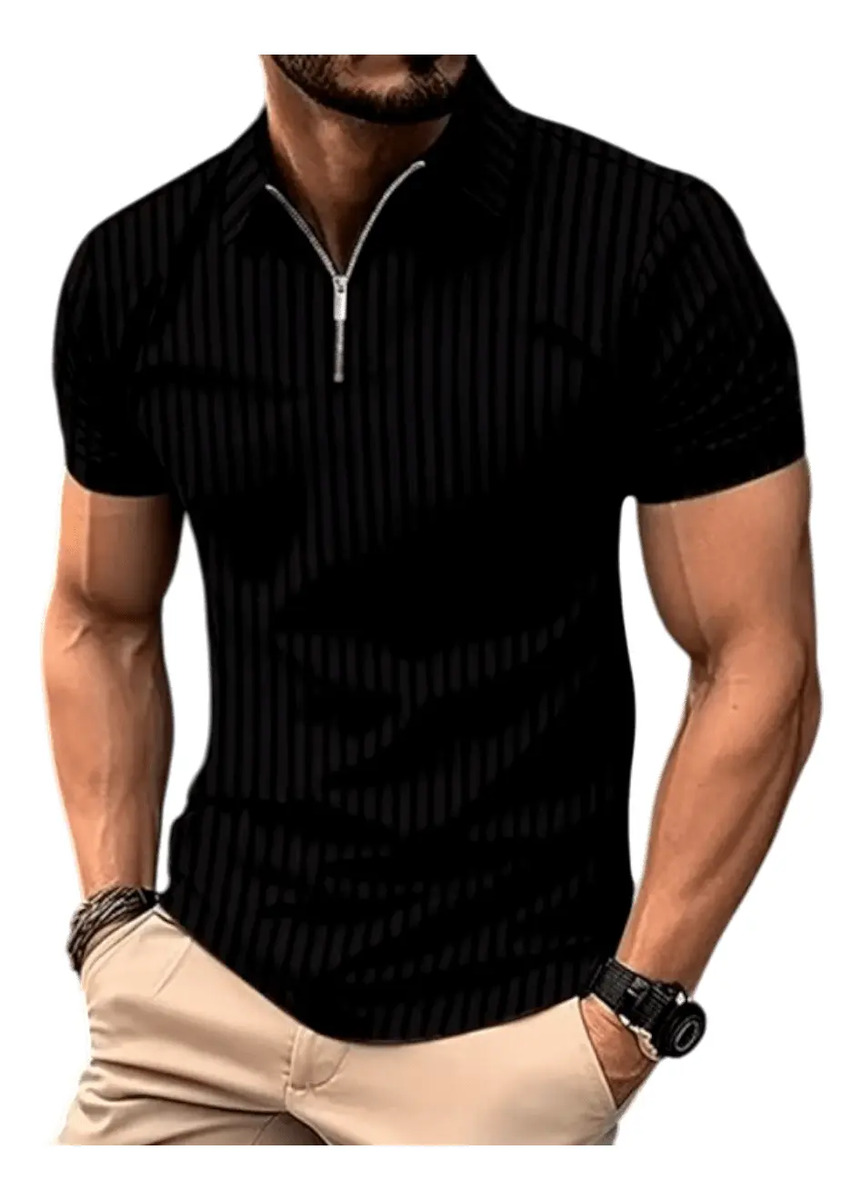 Camisa Polo com Zíper Manga Curta Canelada 1