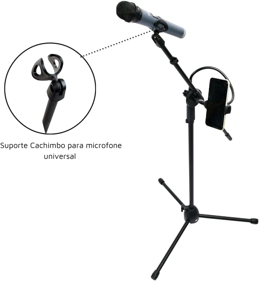 Pedestal para Microfone com Suporte para Celular 2