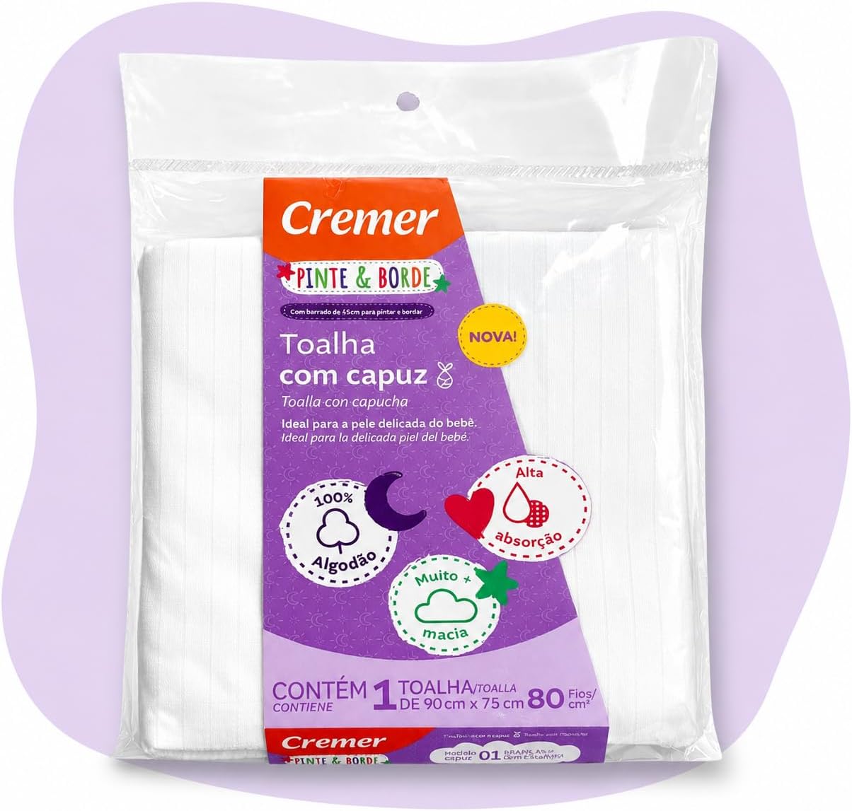 Toalha com Capuz Branca Pinte e Borde 1