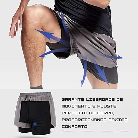 Bermuda Shorts 2 em 1 Masculino Academia Dryfit Treino 3
