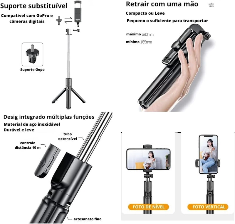 Bastão Tripé para Celular 360º Dobrável 4