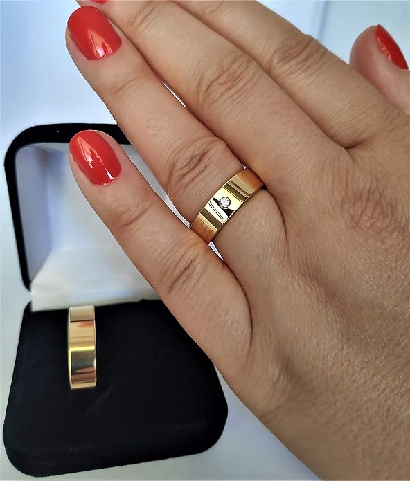 Par Alianças Banhada Ouro18 K Reta 6 mm com Zircônia 4