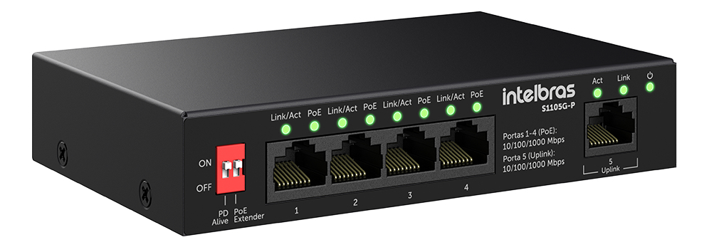 Switch Não Gerenciável PoE 5 Portas Gigabit Ethernet 3