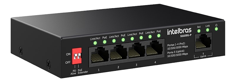 Switch Não Gerenciável PoE 5 Portas Gigabit Ethernet 3