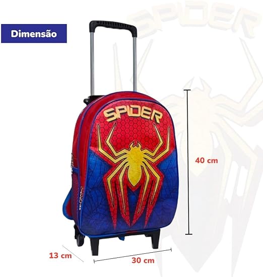 Mochila Escolar Infantil com Rodinhas Masculina Aranha Vermelho 5