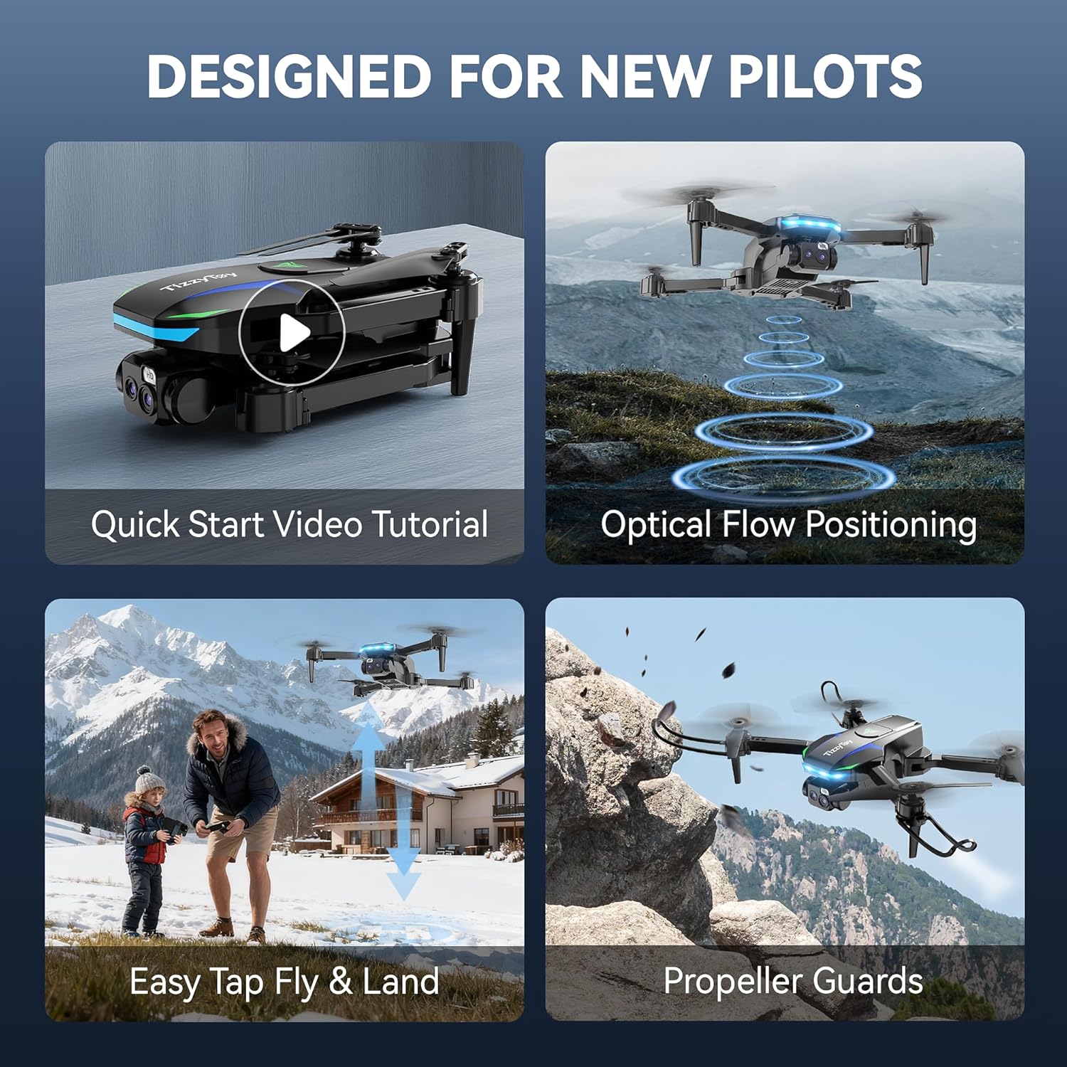 Drone com Câmeras Duplas FHD 1080p para Iniciantes TizzyToy 4