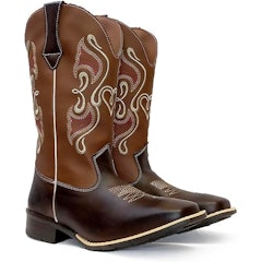 Bota Texana Feminina em Couro Legítimo Caramelo